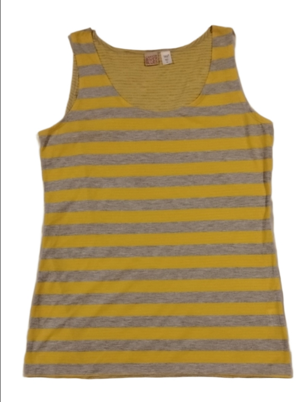 3/$20 Canyon River Blues Yellow and Gray Striped Scoop Neck Tank